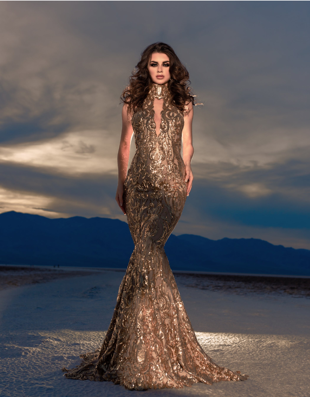 CIRCE Gold Bespoke Sequin Pageant Gown - Debbie Carroll