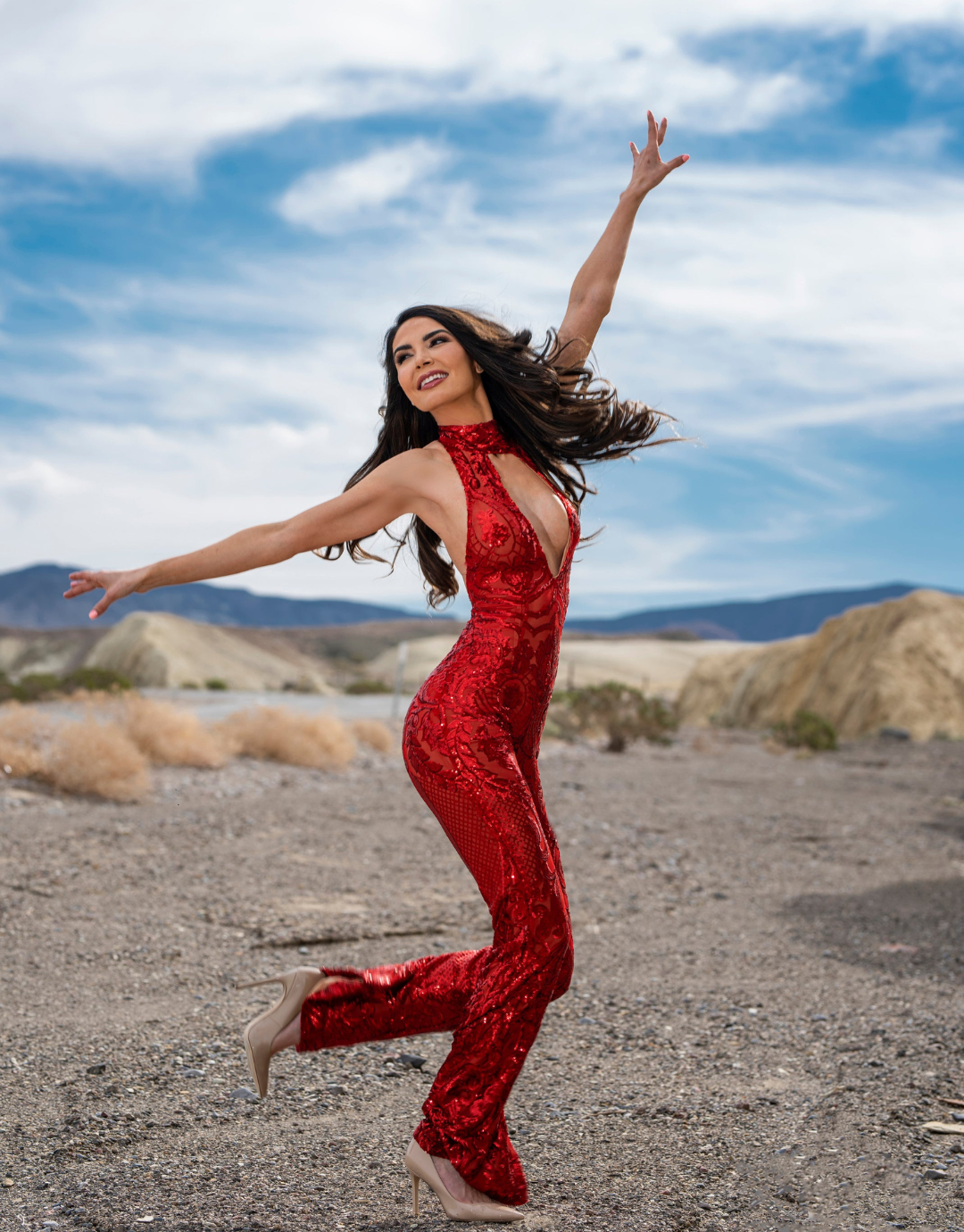 Red dress jumpsuit sales