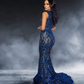 Aphrodite Blue Bespoke Sequin Pageant Gown - Debbie Carroll