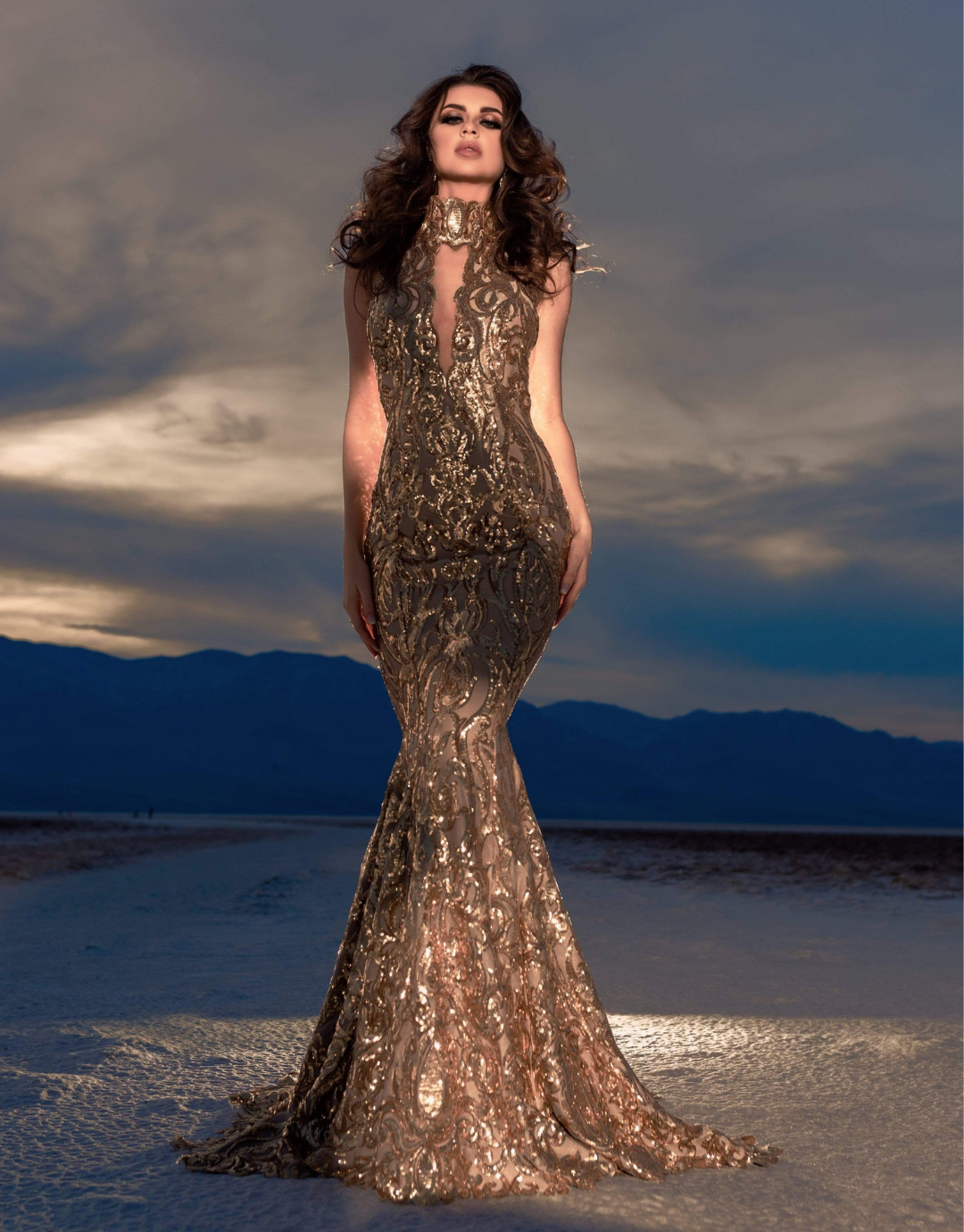 CIRCE Gold Bespoke Sequin Pageant Gown
