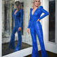 Clio Royal Blue Beaded Sequins Jumpsuit - Debbie Carroll