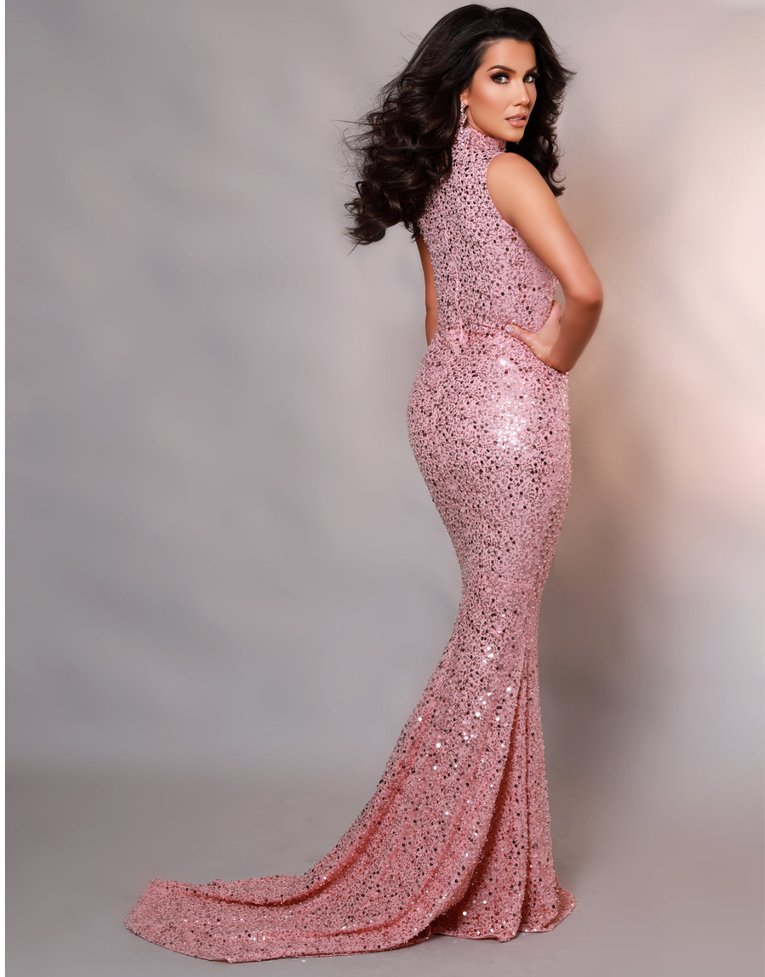 Leto Blush Pink Bespoke Beaded Sequin Gown | Debbie Carroll