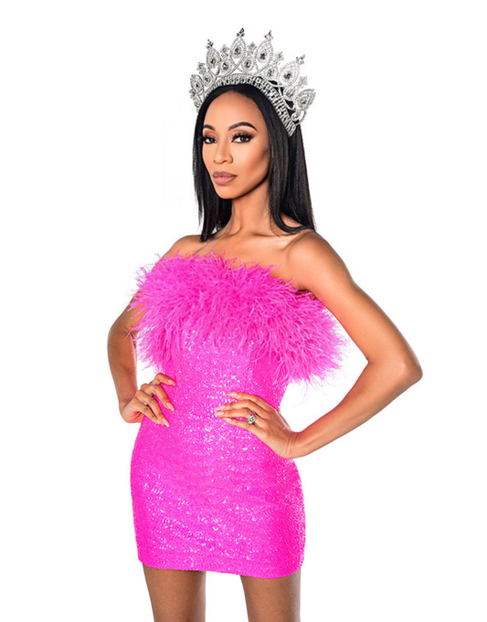 Keres Hot Pink Strapless Cocktail Dress with Ostrich Feathers | Debbie Carroll Designs - Debbie Carroll