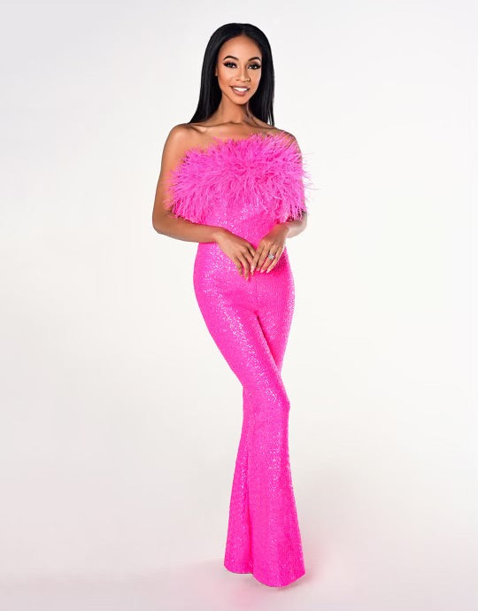 Hot pink 2025 strapless jumpsuit